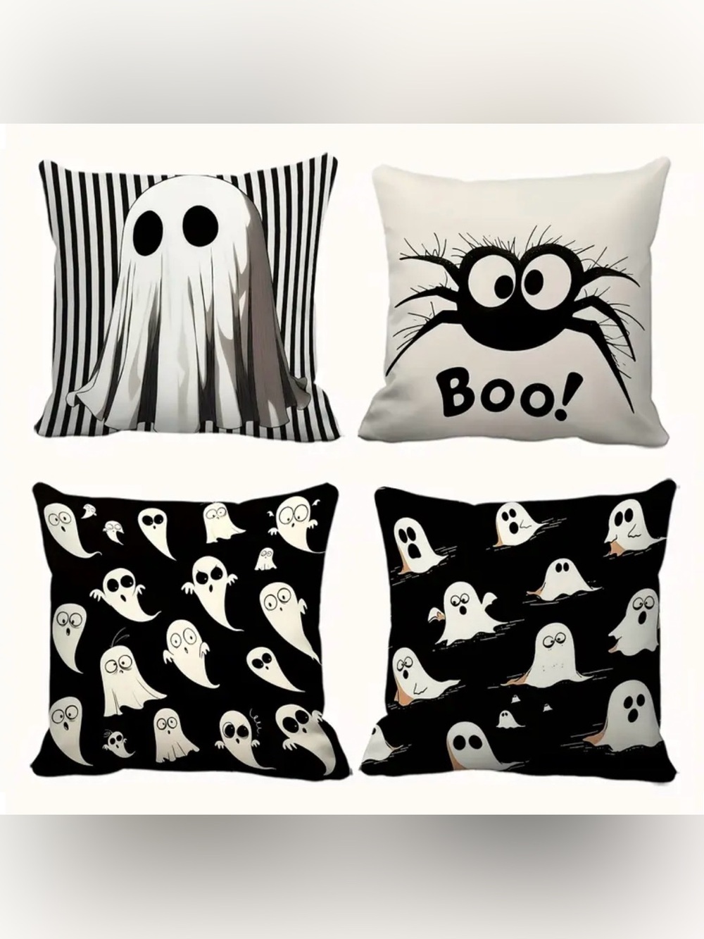 Halloween Cushion Covers Set of 4 Ghost Spider Boo 18x18 No Insert